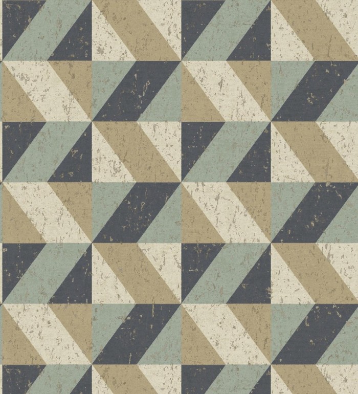 Papel pintado rombos geométricos zig zag dorado, verde y azul oscuro - Kepler 679263