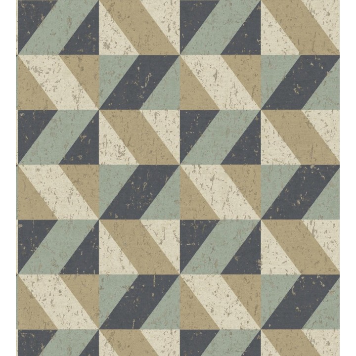 Papel pintado rombos geométricos zig zag dorado, verde y azul oscuro - Kepler 679263