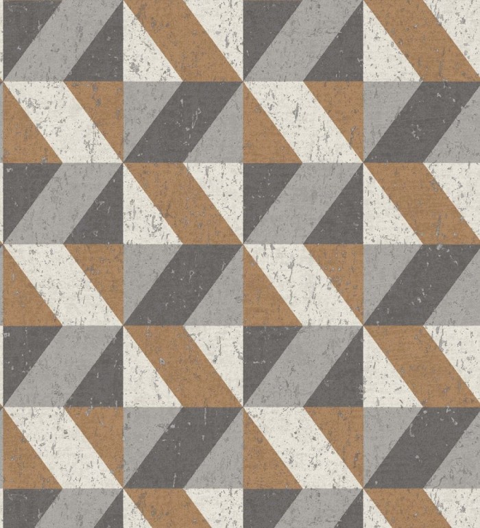 Papel pintado rombos geométricos zig zag cobre, beige y gris - Kepler 679265