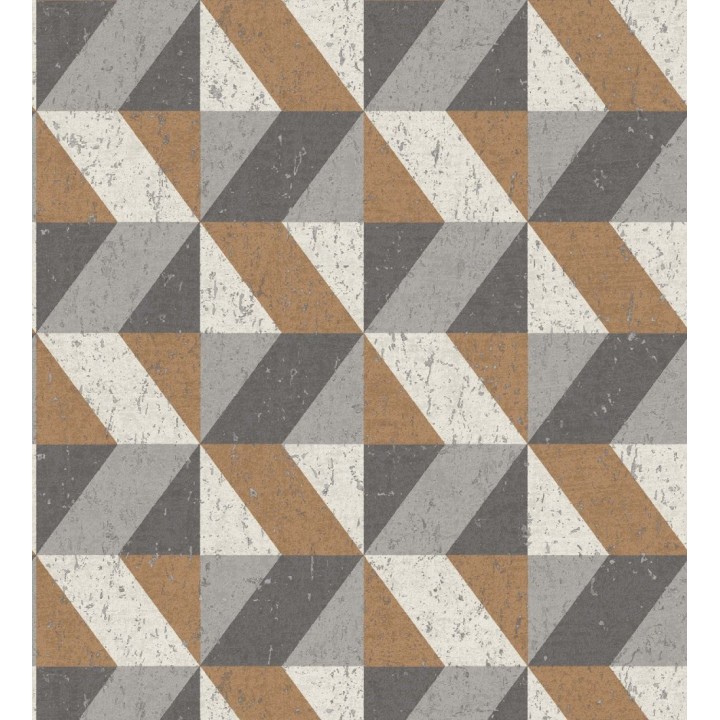 Papel pintado rombos geométricos zig zag cobre, beige y gris - Kepler 679265