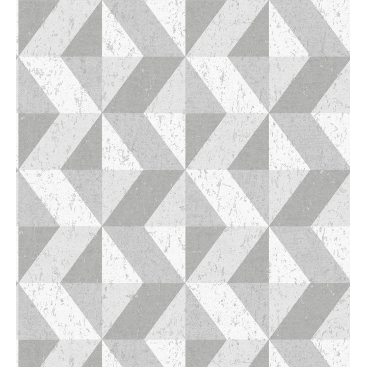 Papel pintado rombos geométricos zig zag blanco, gris y plata - Kepler 679267