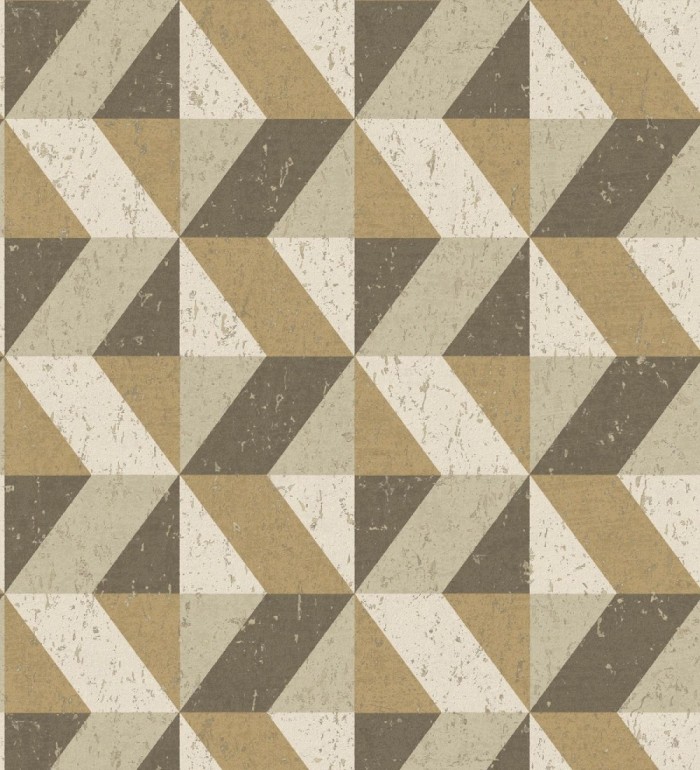 Papel pintado rombos geométricos zig zag dorado, marrón y beige - Kepler 679268