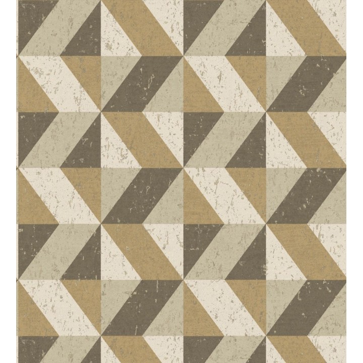 Papel pintado rombos geométricos zig zag dorado, marrón y beige - Kepler 679268
