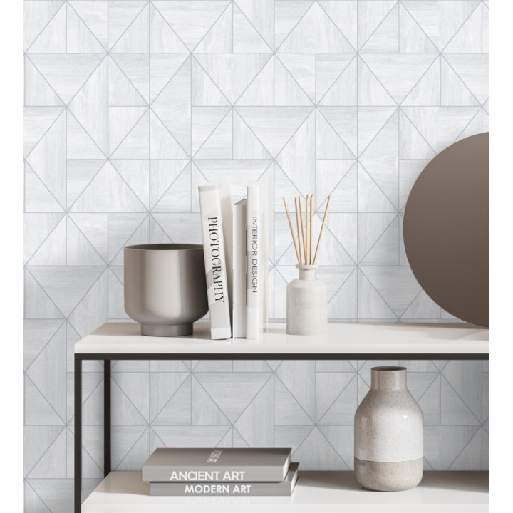 Papel pintado geométrico efecto madera estilo Art Déco - Royal Lodge 679273