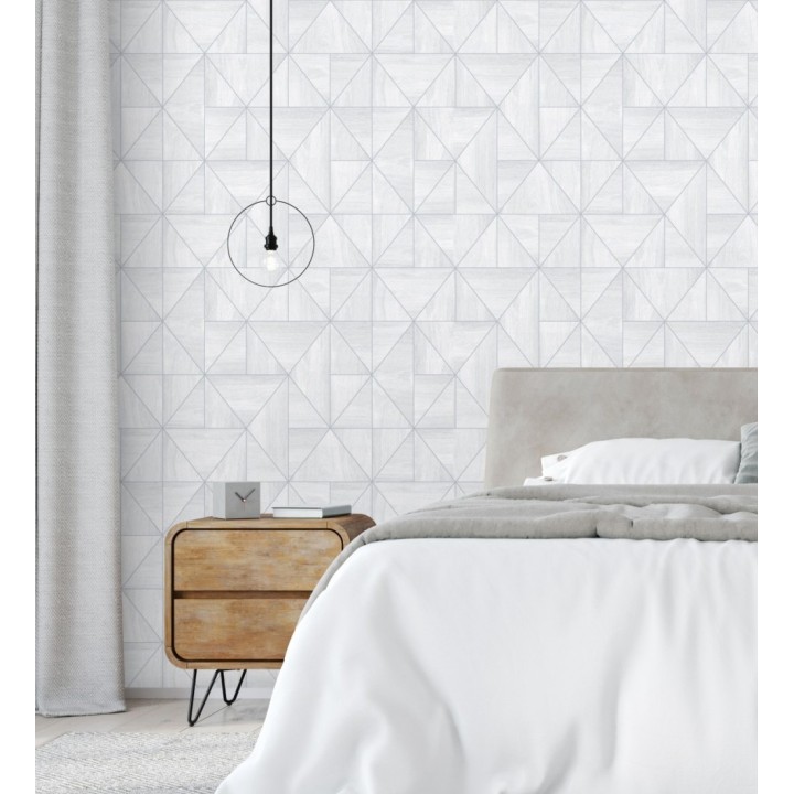 Papel pintado geométrico efecto madera estilo Art Déco - Royal Lodge 679273