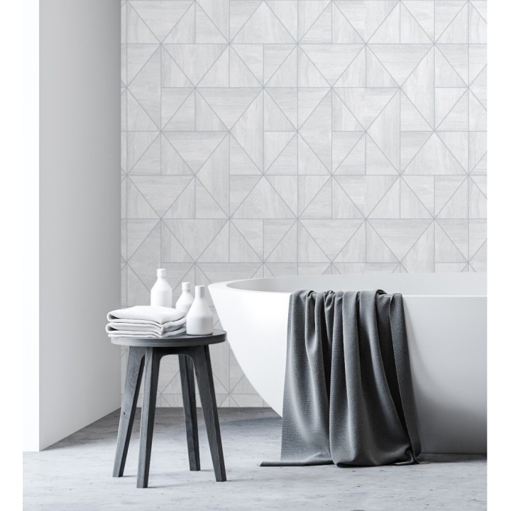 Papel pintado geométrico efecto madera estilo Art Déco - Royal Lodge 679273