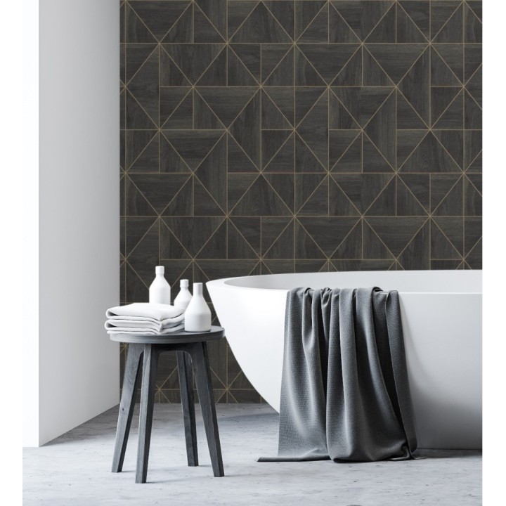 Papel pintado geométrico efecto madera estilo Art Déco - Royal Lodge 679274