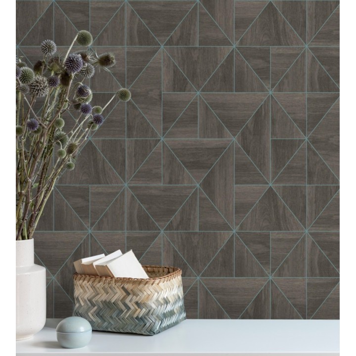 Papel pintado geométrico efecto madera estilo Art Déco - Royal Lodge 679275