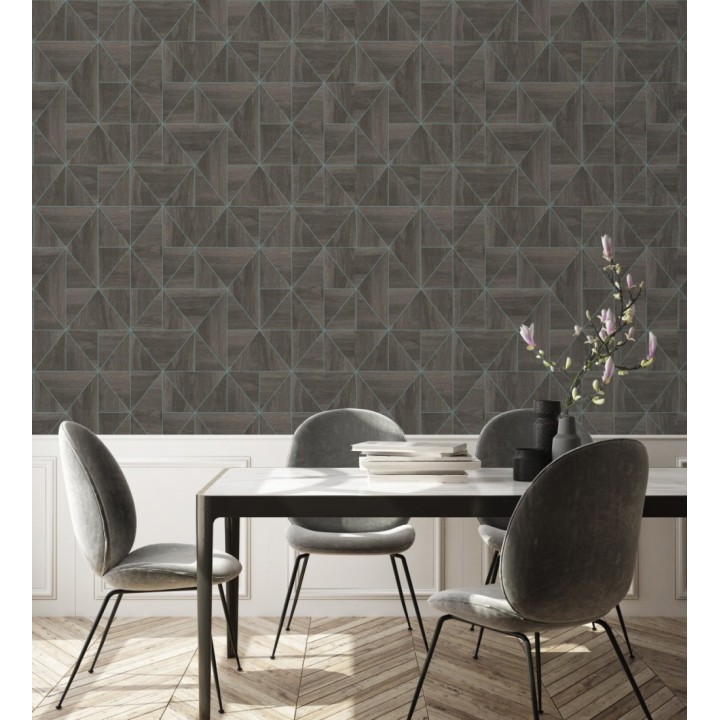 Papel pintado geométrico efecto madera estilo Art Déco - Royal Lodge 679275