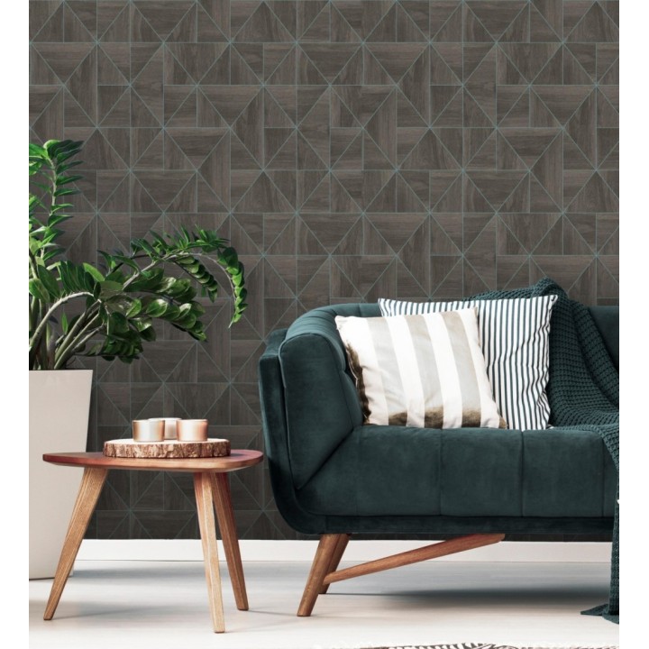 Papel pintado geométrico efecto madera estilo Art Déco - Royal Lodge 679275