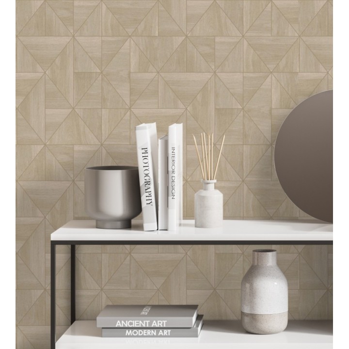 Papel pintado geométrico efecto madera estilo Art Déco - Royal Lodge 679276