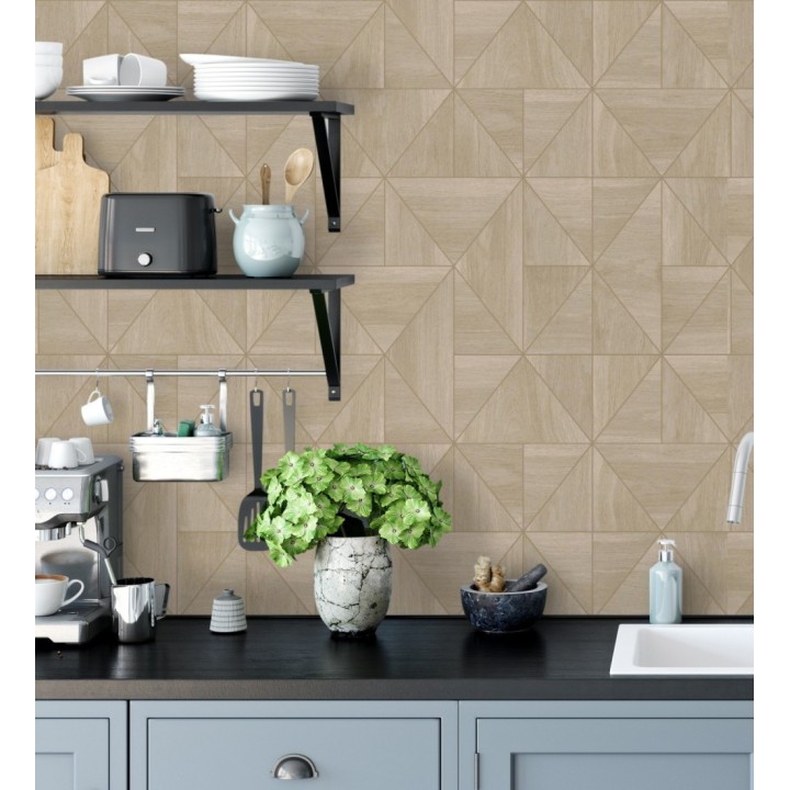 Papel pintado geométrico efecto madera estilo Art Déco - Royal Lodge 679276