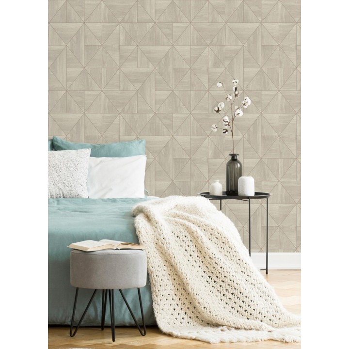 Papel pintado geométrico efecto madera estilo Art Déco - Royal Lodge 679277