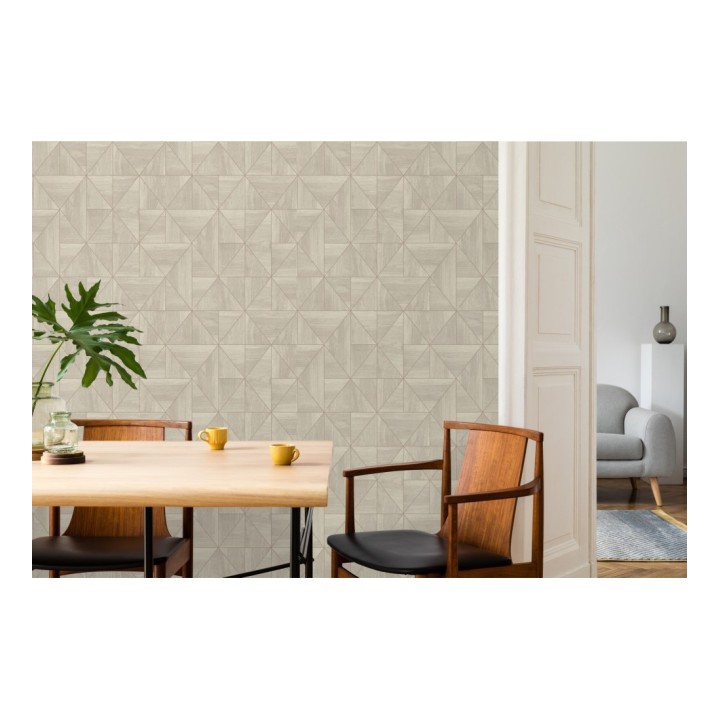 Papel pintado geométrico efecto madera estilo Art Déco - Royal Lodge 679277