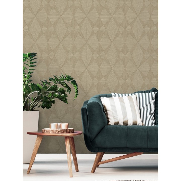 Papel pintado geométrico texturizado con vetas de madera tonos ocre - Copernico 679283