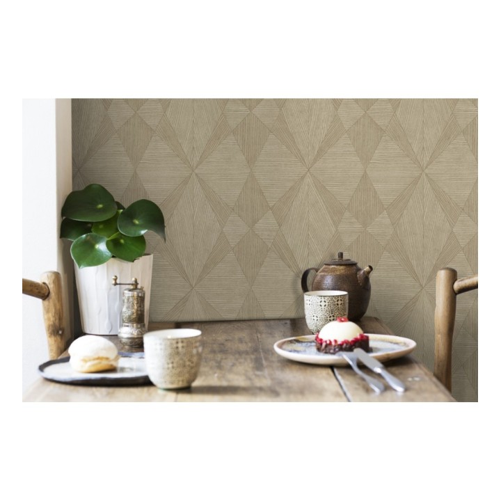 Papel pintado geométrico texturizado con vetas de madera tonos ocre - Copernico 679283