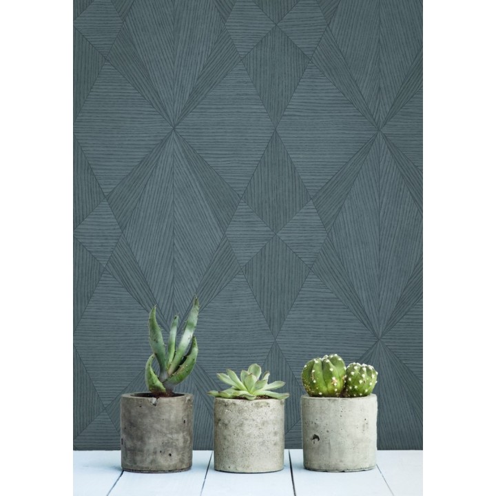 Papel pintado geométrico texturizado con vetas de madera tonos azulados - Copernico 679284