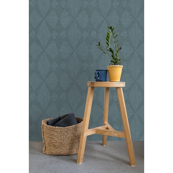 Papel pintado geométrico texturizado con vetas de madera tonos azulados - Copernico 679284