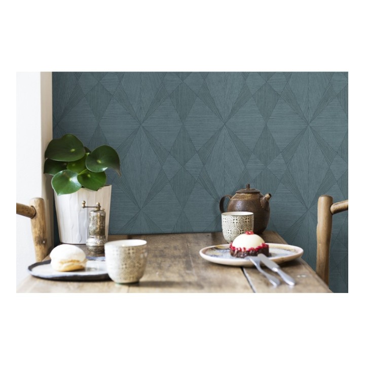 Papel pintado geométrico texturizado con vetas de madera tonos azulados - Copernico 679284