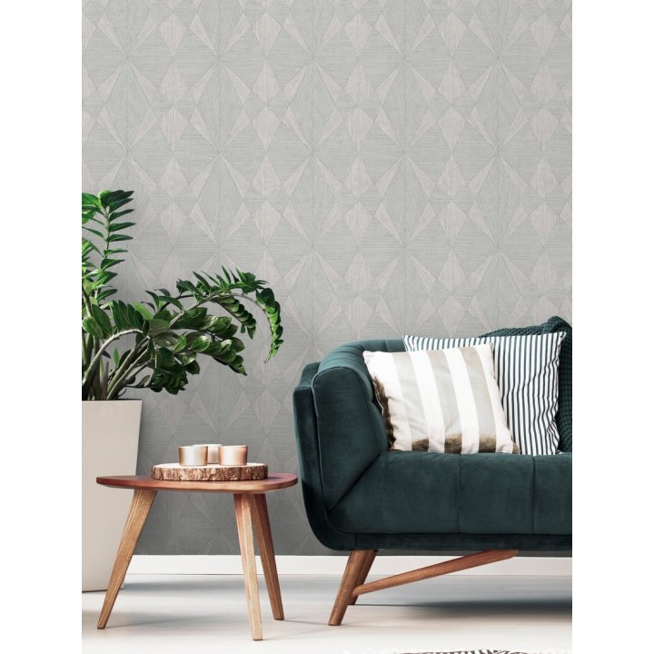 Papel pintado geométrico texturizado con vetas de madera gris claro - Copernico 679286