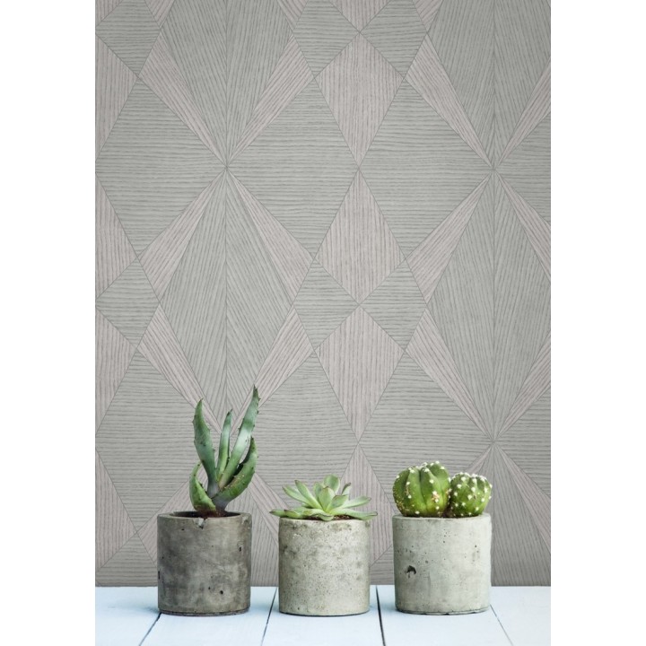 Papel pintado geométrico texturizado con vetas de madera gris claro - Copernico 679286