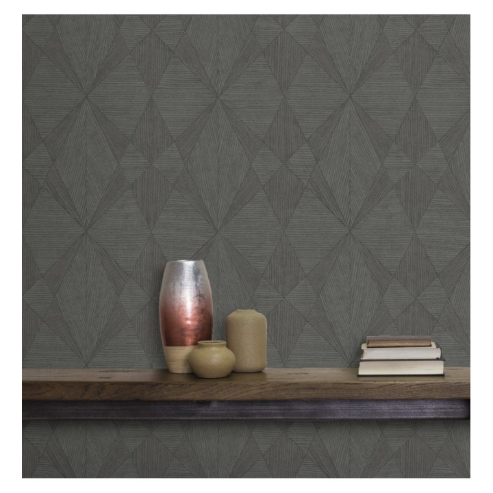 Papel pintado geométrico texturizado con vetas de madera gris - Copernico 679287