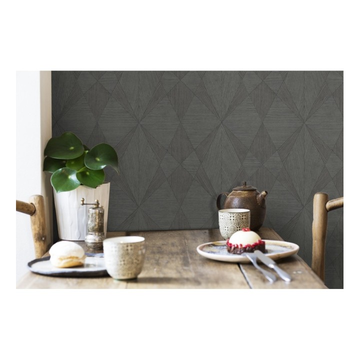 Papel pintado geométrico texturizado con vetas de madera gris - Copernico 679287
