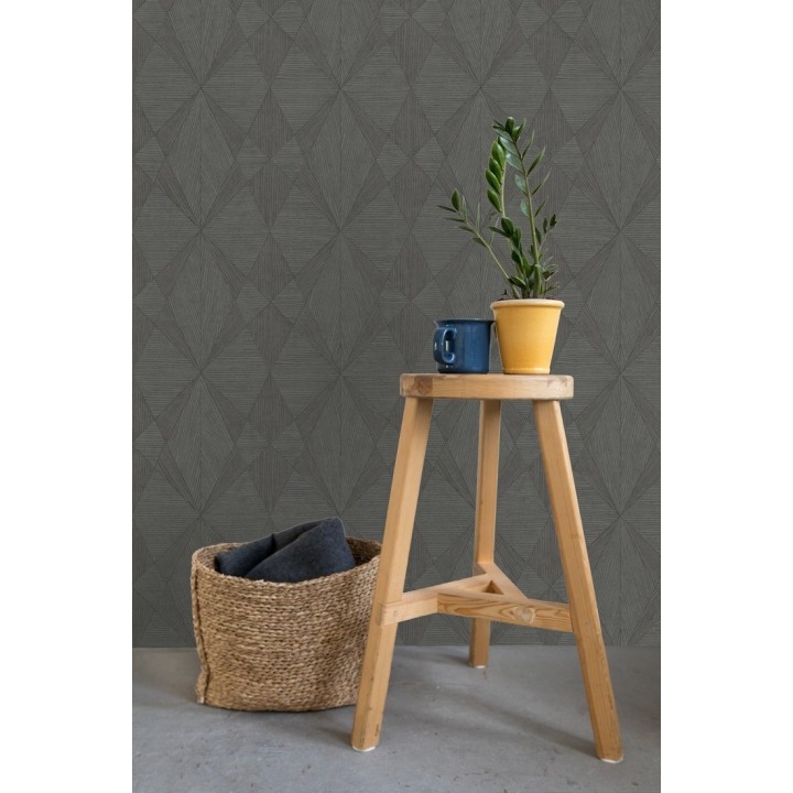 Papel pintado geométrico texturizado con vetas de madera gris - Copernico 679287