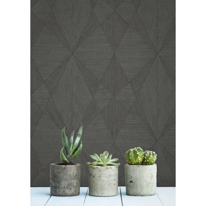 Papel pintado geométrico texturizado con vetas de madera gris - Copernico 679287