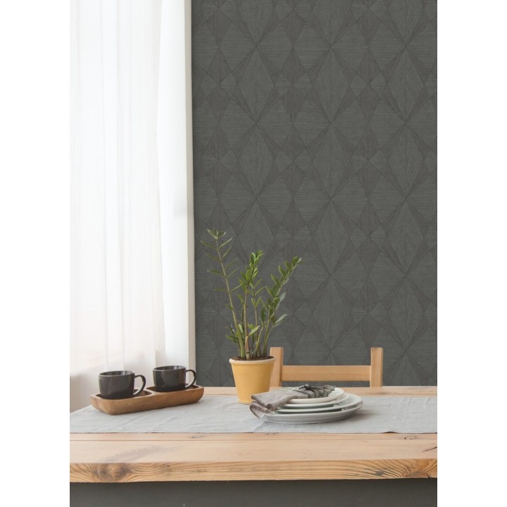 Papel pintado geométrico texturizado con vetas de madera gris - Copernico 679287