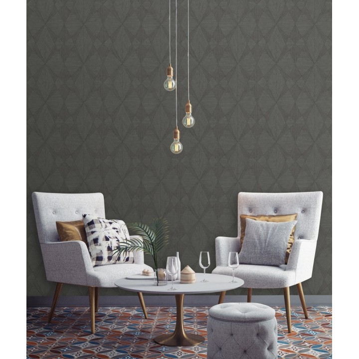 Papel pintado geométrico texturizado con vetas de madera gris - Copernico 679287