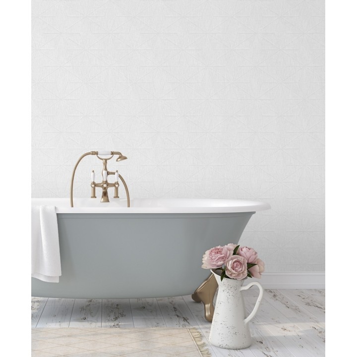 Papel pintado geométrico texturizado blanco - Corinto 679296