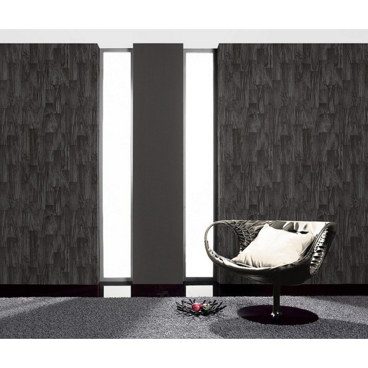 Papel pintado tablas de madera negra y gris oscuro - Gaviero 6885