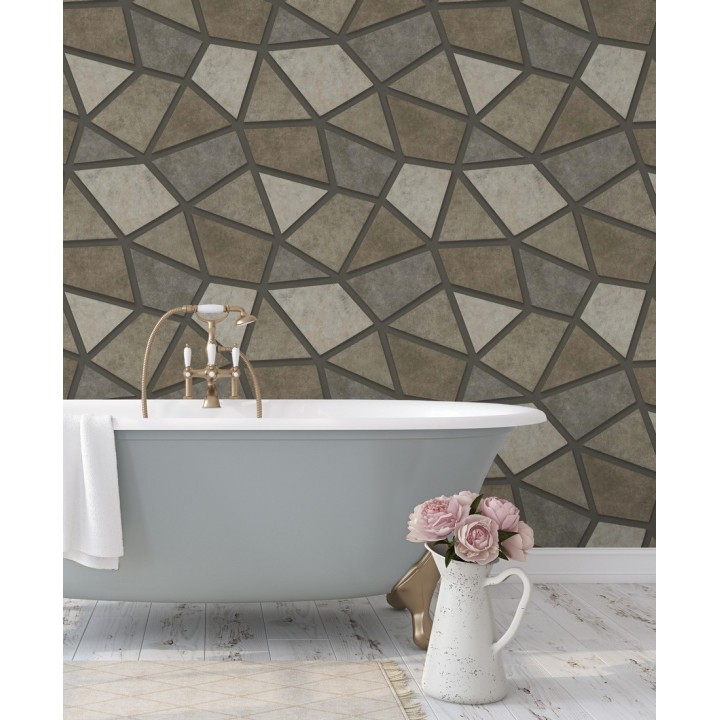 Papel pintado mosaico de piedra tonos marrones - Newton Hill 679301