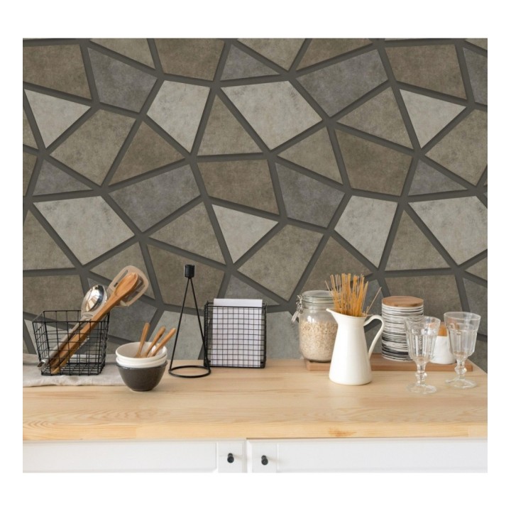 Papel pintado mosaico de piedra tonos marrones - Newton Hill 679301