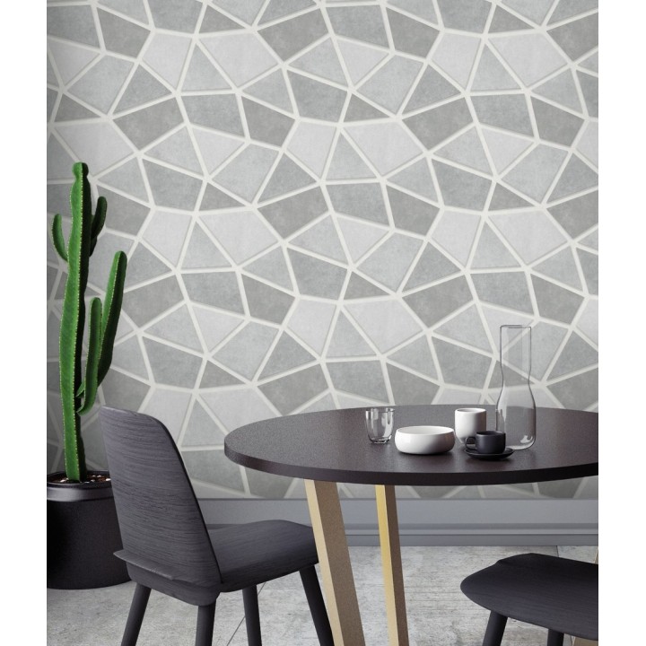 Papel pintado mosaico de piedra tonos grises - Newton Hill 679302