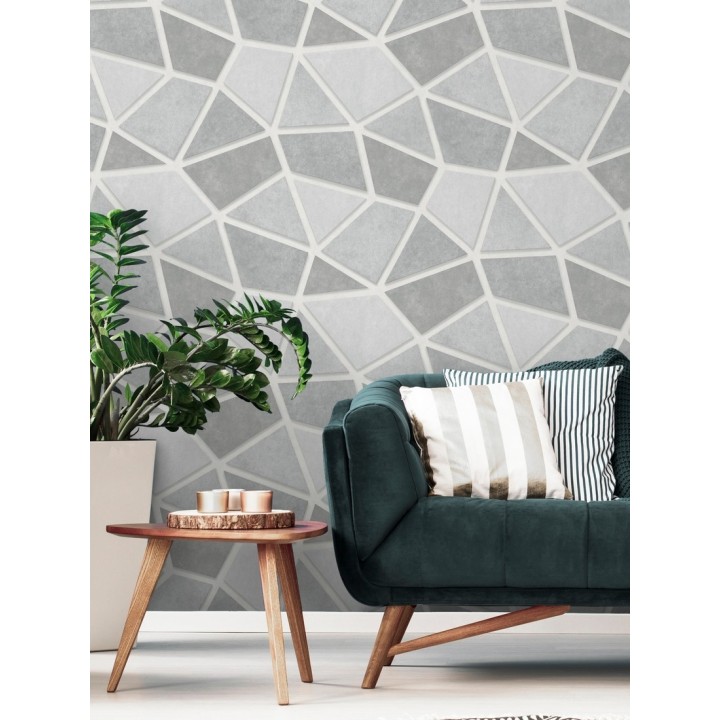Papel pintado mosaico de piedra tonos grises - Newton Hill 679302