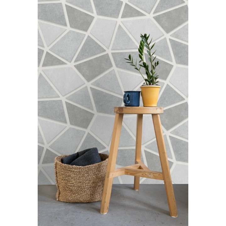 Papel pintado mosaico de piedra tonos grises - Newton Hill 679302