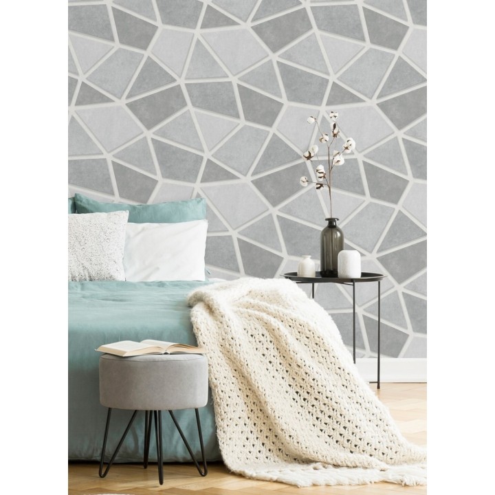 Papel pintado mosaico de piedra tonos grises - Newton Hill 679302