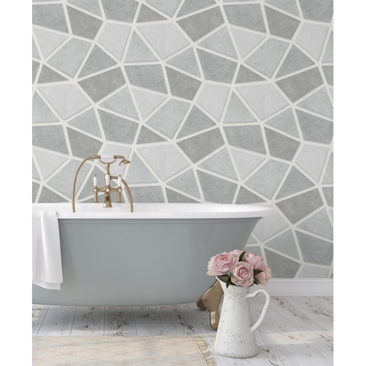 Papel pintado mosaico de piedra tonos grises - Newton Hill 679302