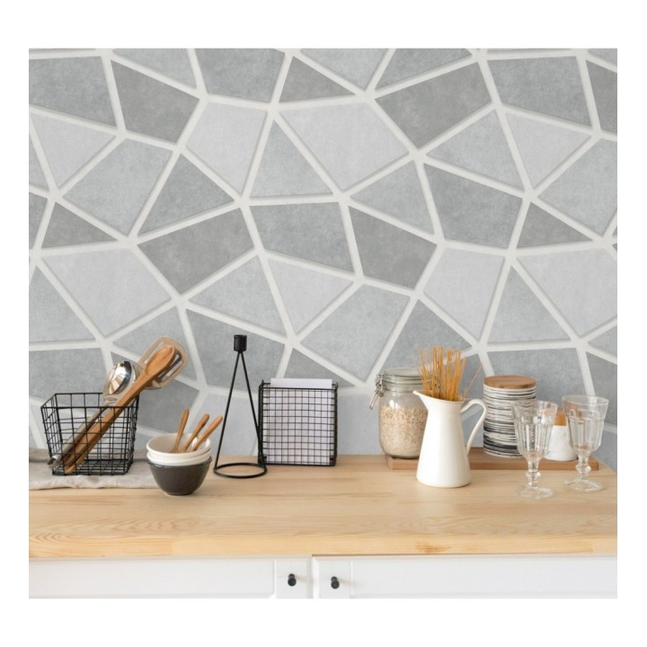 Papel pintado mosaico de piedra tonos grises - Newton Hill 679302