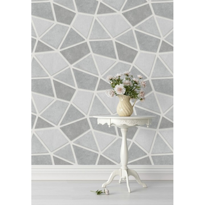 Papel pintado mosaico de piedra tonos grises - Newton Hill 679302
