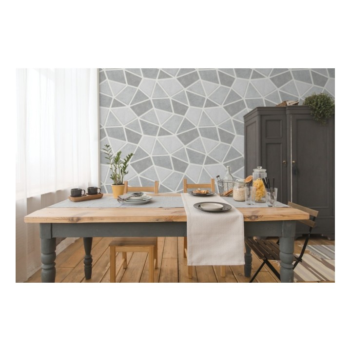 Papel pintado mosaico de piedra tonos grises - Newton Hill 679302