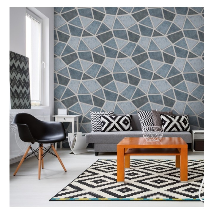 Papel pintado mosaico de piedra tonos azulados - Newton Hill 679303