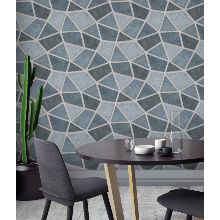 Papel pintado mosaico de piedra tonos azulados - Newton Hill 679303