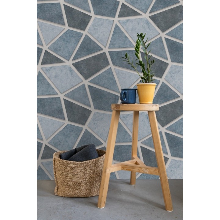 Papel pintado mosaico de piedra tonos azulados - Newton Hill 679303