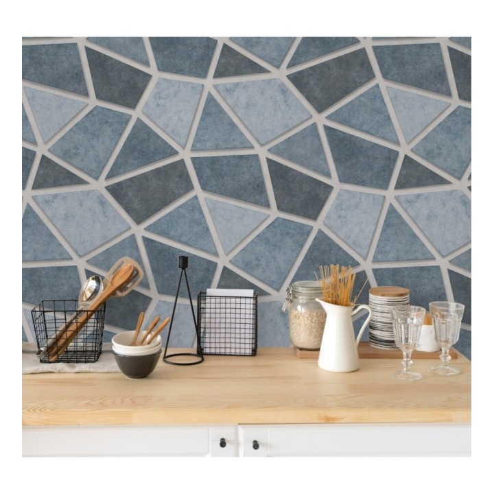 Papel pintado mosaico de piedra tonos azulados - Newton Hill 679303