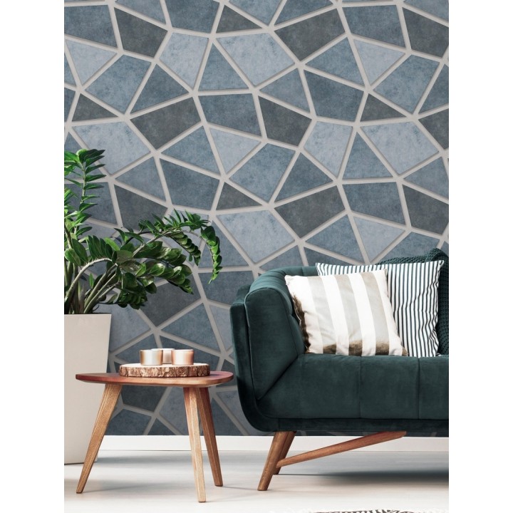 Papel pintado mosaico de piedra tonos azulados - Newton Hill 679303