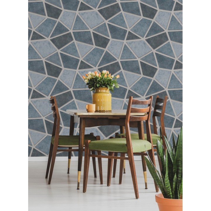 Papel pintado mosaico de piedra tonos azulados - Newton Hill 679303
