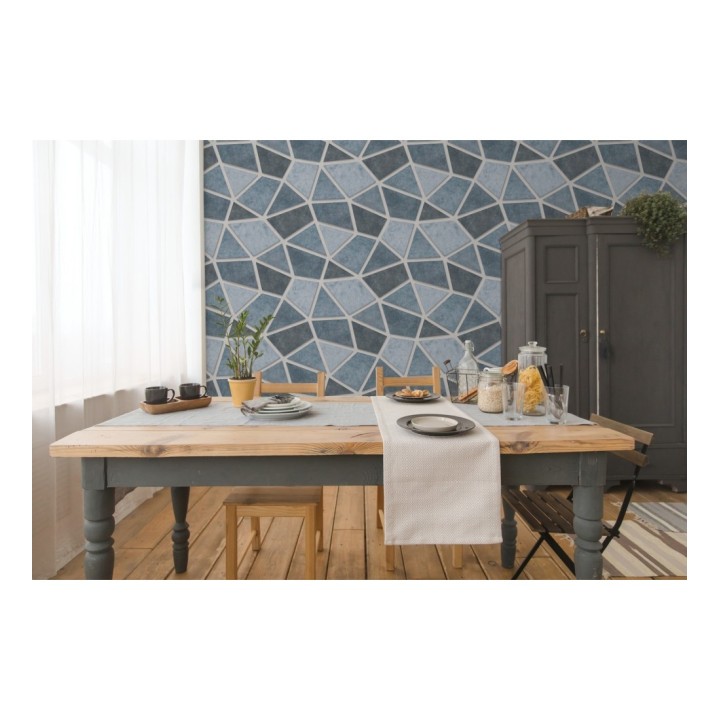 Papel pintado mosaico de piedra tonos azulados - Newton Hill 679303